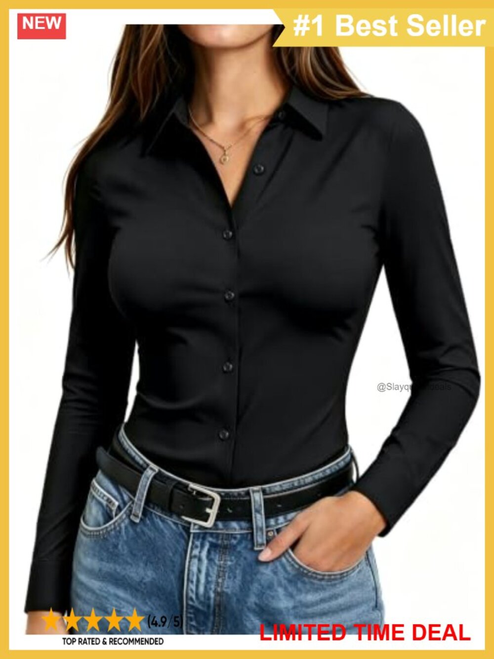 Women's Slim Fit Stretch Button Down Shirt Long Sleeve Wrinkle-Free Blouse